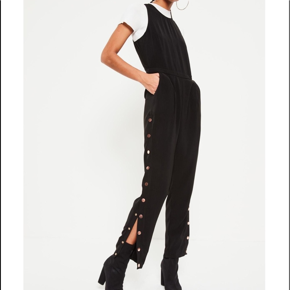 Missguided Side Button Black Jumpsuit
